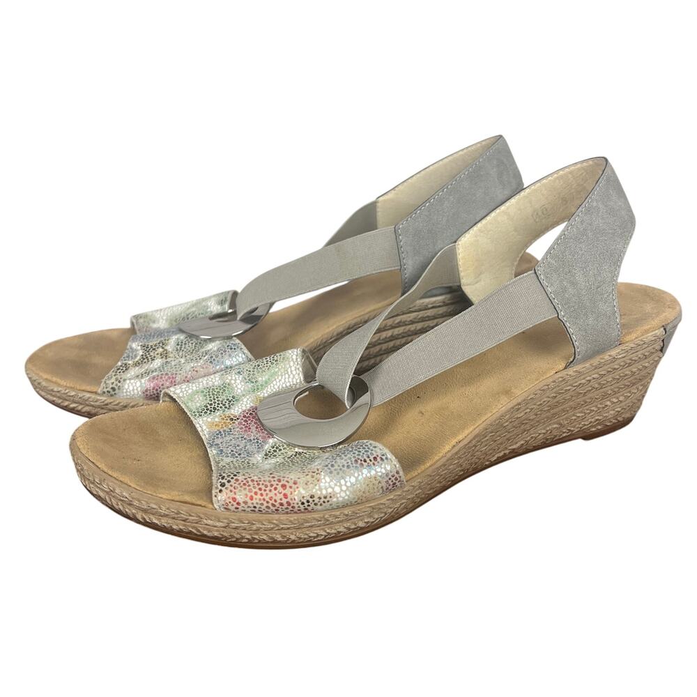 Rieker Womens 9.5 Boho Eclectic Resortwear Espadrille Peep Toe Wedge Sandals